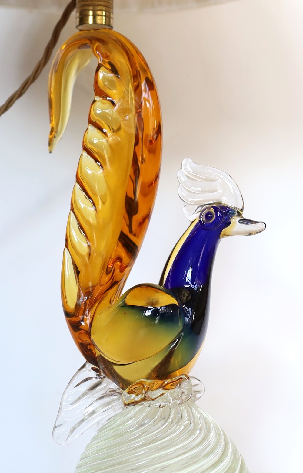 A Venetian Murano glass cockerel table lamp, height 32cm to base of bulb holder